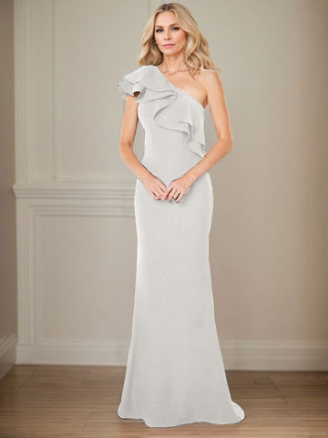 A-line One Shoulder Floor-Length Chiffon Mother of the Bride Dress With Ruffles