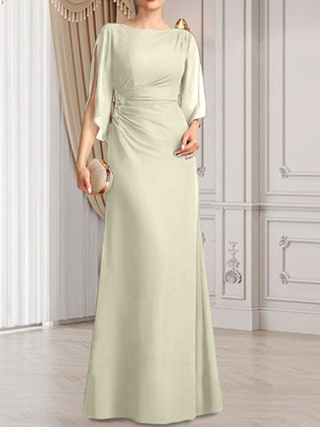 Vestido de corte recto/columna, largo hasta el suelo, de gasa, para la madre de la novia, con plisados ​​y cuentas.