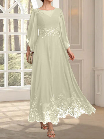 A-line Scoop Illusion Ankle-Length Lace Chiffon Mother of the Bride Dress With Sequins