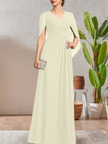 Dark Navy A-Line V-Neck Long Mother of Bride Dress
