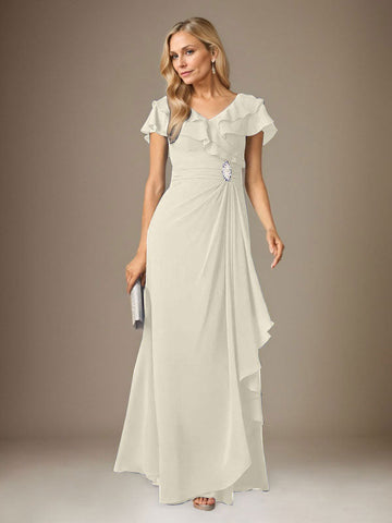 Stormy A-Line V-Neck Ruched Chiffon Dress