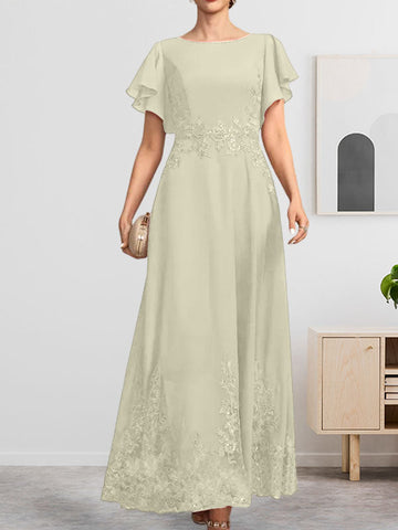 A-line Scoop Ankle-Length Lace Chiffon Mother of the Bride Dress With Sequins
