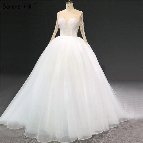 Ivory Long Sleeves Sparkle Sexy Wedding Dresses Beading Sequins O-Neck Bride Gowns HA2332 Custom Made