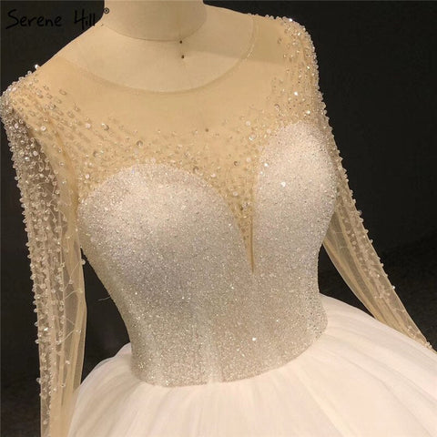 Ivory Long Sleeves Sparkle Sexy Wedding Dresses Beading Sequins O-Neck Bride Gowns HA2332 Custom Made