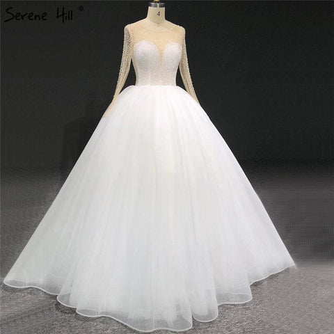 Ivory Long Sleeves Sparkle Sexy Wedding Dresses Beading Sequins O-Neck Bride Gowns HA2332 Custom Made