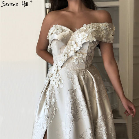 On Sale No Return No Refund  Sale Ivory One Shoulder Sexy Evening Dresses Long 2025 Dubai Handmade Flowers Diamonds Formal Dress LA60947