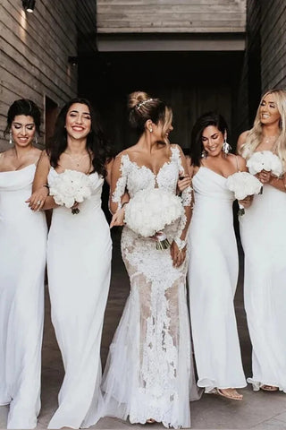 Chiffon Sheath Cowl Neck Spaghetti Straps Bridesmaid Dresses