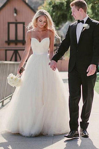 Ivory Tulle Destination Sweetheart Spaghetti Strap  Wedding Dress WD082