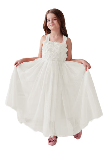 Enchanted Garden Girl Baby Toddler 3D Flower Embellishment Floral Applique Tulle Bow Dress