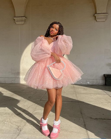 Lindo vestido rosa de corte A con falda abullonada para fiesta de bienvenida o cumpleaños Y4238