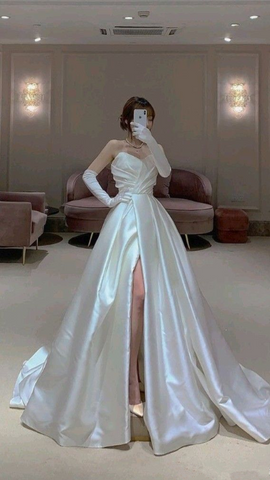 Robe de mariée sobre en satin blanc, robe de mariée blanche Y4059