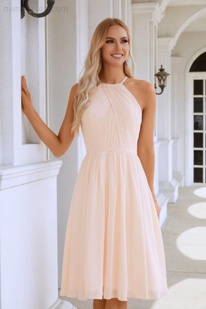 Women's Halter Neck Chiffon Fluffy Bridesmaid Evening Dress Wedding Party Beach Evening Dress 28104