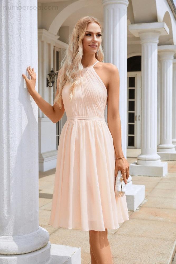 Women's Halter Neck Chiffon Fluffy Bridesmaid Evening Dress Wedding Party Beach Evening Dress 28104