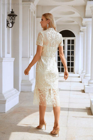 Robe de soirée courte à manches courtes brodée, style chinois, pour femme, idéale pour les fêtes, les mariages et le shopping (SY28105)