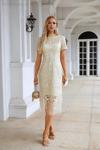 Robe de soirée courte à manches courtes brodée, style chinois, pour femme, idéale pour les fêtes, les mariages et le shopping (SY28105)