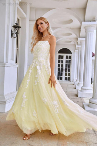 Robe de soirée longue en tulle et dentelle à bretelles spaghetti et col en V pour femme, tenue de bal, de mariage ou de soirée, 28112 