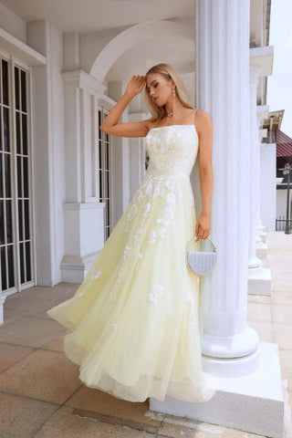 Robe de soirée longue en tulle et dentelle à bretelles spaghetti et col en V pour femme, tenue de bal, de mariage ou de soirée, 28112 