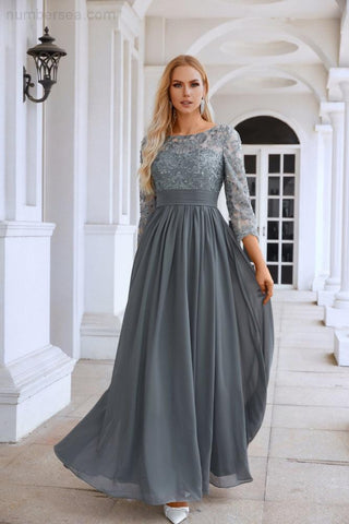 Robe de soirée en mousseline de soie à col rond et manches longues pour demoiselle d'honneur, robe de bal ou de mariage SY28114