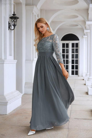 Robe de soirée en mousseline de soie à col rond et manches longues pour demoiselle d'honneur, robe de bal ou de mariage SY28114