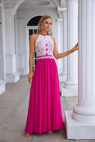 Robe de soirée dos nu sans manches en mousseline de soie et dentelle pour femme, tenue de bal, de mariage, de demoiselle d'honneur, 28120