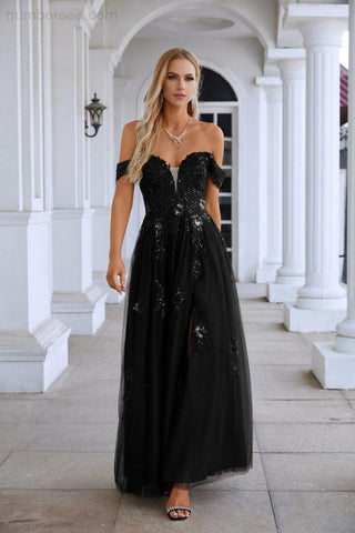 Robe de soirée en mousseline de soie, col en V, manches longues, tulle brodé, longueur au sol, pour demoiselle d'honneur, bal, mariage, 28127 