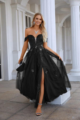 Robe de soirée en mousseline de soie, col en V, manches longues, tulle brodé, longueur au sol, pour demoiselle d'honneur, bal, mariage, 28127 