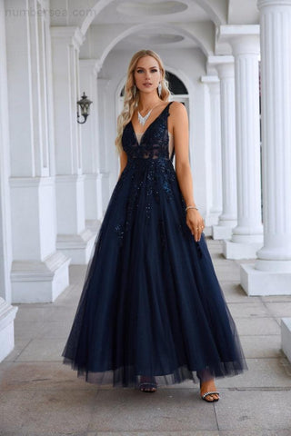 Robe de soirée en mousseline de soie, col en V, tulle brodé, pour demoiselle d'honneur, bal, mariage, soirée, 28128 