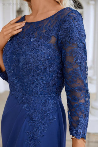 Vestido de dama de honor de gasa para mujer, con cuello en V, bordado, manga larga y abertura frontal, ideal para bodas, fiestas, graduaciones y eventos de noche (SY28130)