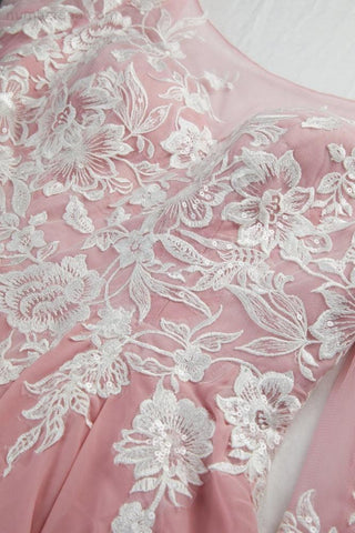 Robe de soirée en mousseline de soie et dentelle pour femme, col rond, manches longues, devant court, dos court, demoiselle d'honneur, robe de soirée de mariage, 28123 