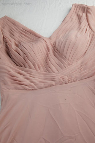 Vestido de gasa para mujer, cuello en V, manga larga, hasta la rodilla, ideal para damas de honor, graduaciones, fiestas de noche, bodas y compras (SY28107)