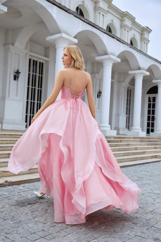 Ladies Organza V Neck Corset Puffy Floor Length Bridesmaid Evening Dress Beach Wedding Evening Dress 28100