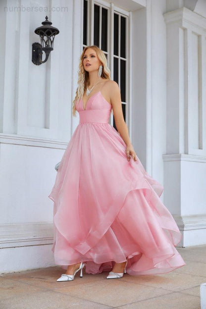 Ladies Organza V Neck Corset Puffy Floor Length Bridesmaid Evening Dress Beach Wedding Evening Dress 28100