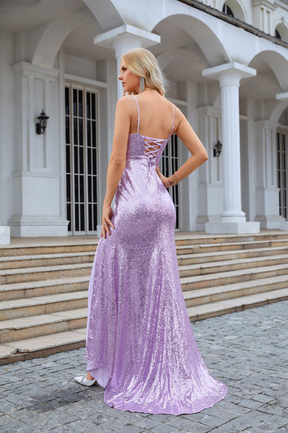 Ladies Spaghetti Strap Sequined Mermaid Long Bridesmaid Dresses Prom Wedding Party Evening Dresses 28083