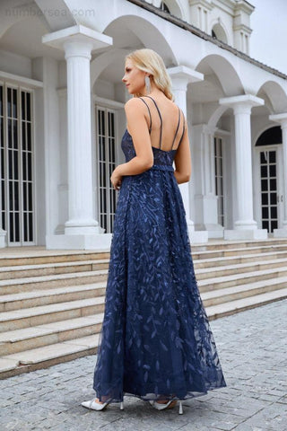 Robe de demoiselle d'honneur à bretelles spaghetti et col en V brodé, fendue sur le devant, robe de soirée de mariage, 28089 