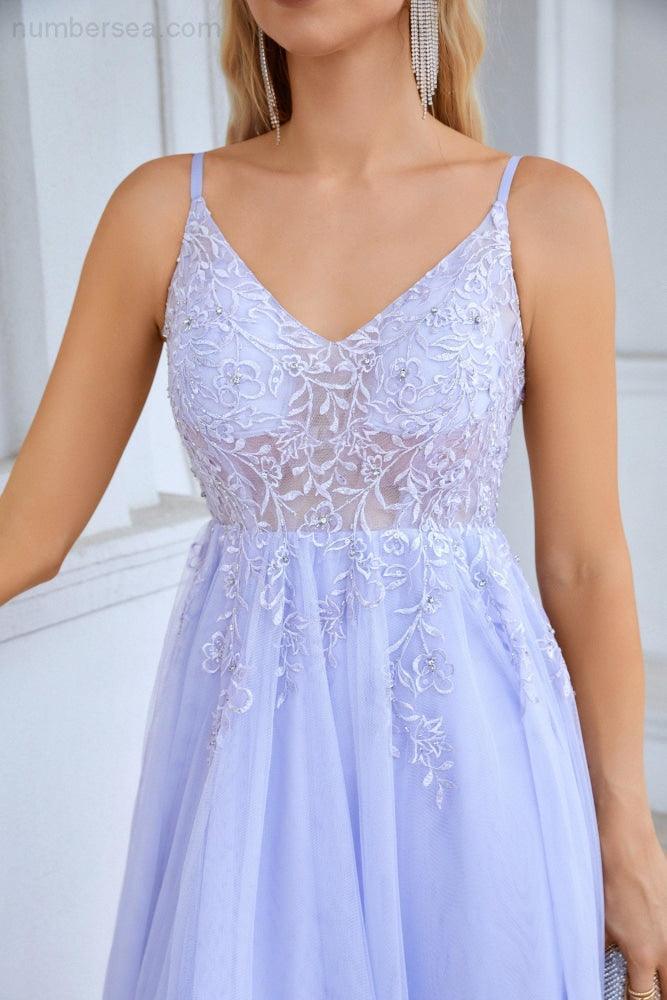 Ladies V Neck Chiffon Lace Spaghetti Strap Bridesmaid Dress Wedding Party Beach Evening Dress 28090