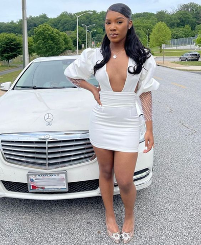 Vestido clásico de graduación, vestido corto blanco para fiesta de bienvenida con escote en V profundo Y2005