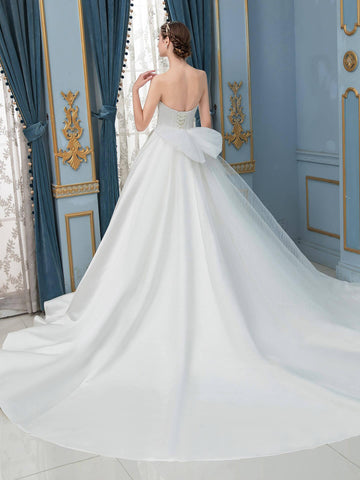 Robe de mariée en satin sans manches, longueur au sol 