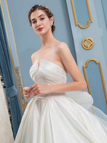 Robe de mariée en satin sans manches, longueur au sol 