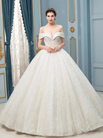 Robe de mariée longue en tulle, dentelle et perles, sans manches, longueur au sol 
