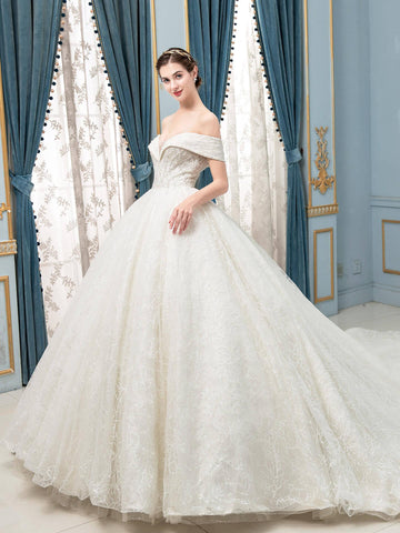 Robe de mariée longue en tulle, dentelle et perles, sans manches, longueur au sol 