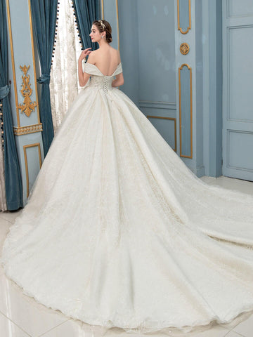 Robe de mariée longue en tulle, dentelle et perles, sans manches, longueur au sol 