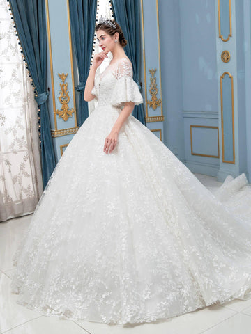 Robe de mariée longue en dentelle et perles, sans manches, longueur au sol 