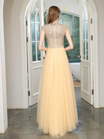 Baoleely Sirène Perles Luxueuse Mode Robe de Soirée Formelle Mancherons Longueur Sol 