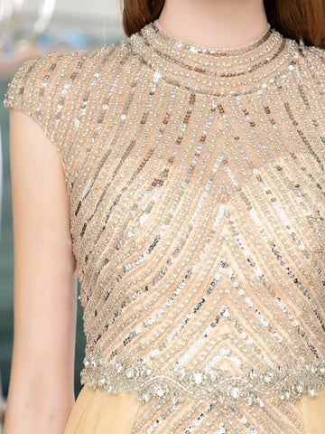 Baoleely Sirène Perles Luxueuse Mode Robe de Soirée Formelle Mancherons Longueur Sol 