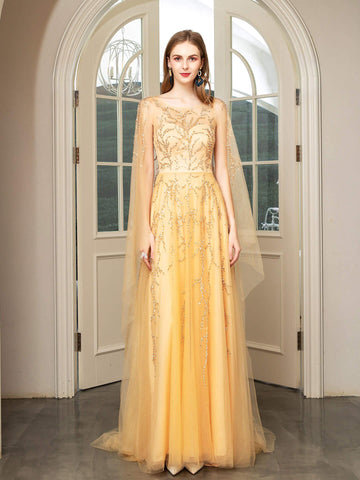 Vestidos de noche formales de lujo con cuentas y corte en A de Baoleely, sin mangas y largos hasta el suelo. 