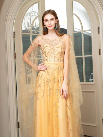 Vestidos de noche formales de lujo con cuentas y corte en A de Baoleely, sin mangas y largos hasta el suelo. 