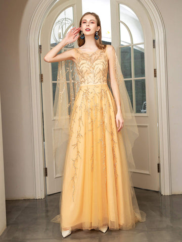 Vestidos de noche formales de lujo con cuentas y corte en A de Baoleely, sin mangas y largos hasta el suelo. 