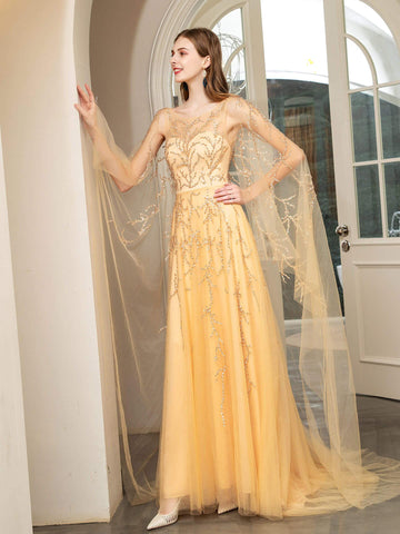 Vestidos de noche formales de lujo con cuentas y corte en A de Baoleely, sin mangas y largos hasta el suelo. 