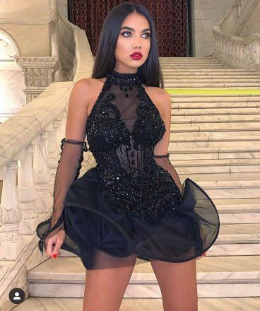 Vestido corto de tul negro para fiesta de graduación Y4114