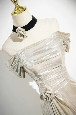 Robe de bal sirène en satin champagne à épaules dénudées Y8202